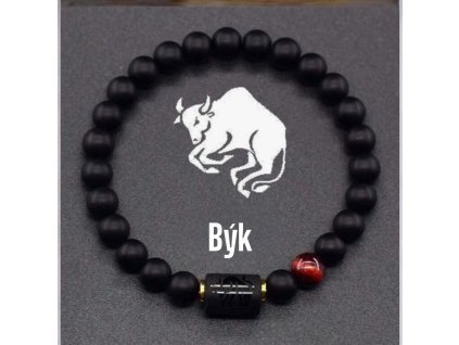 Náramek minerální černý onyx se znamením býk