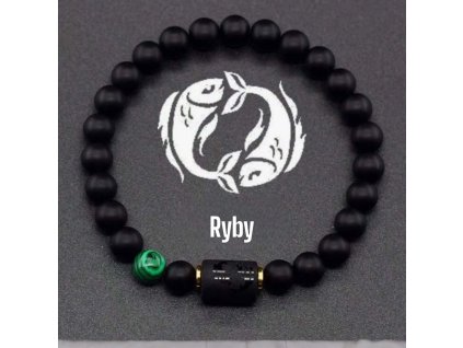 Náramek minerální černý onyx se znamením RYBY