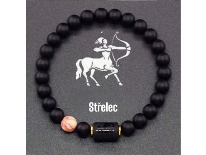 Náramek minerální černý onyx se znamením STŘELEC