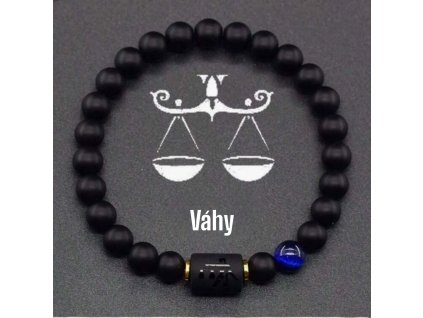 Náramek minerální černý onyx se znamením VÁHY