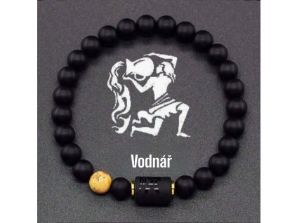Náramek minerální černý onyx se znamením VODNÁŘ