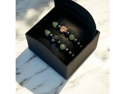 náramek minerální černý s pantery onyx a jadeit