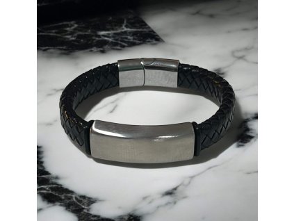 Náramek kožený černý na gravírování s magnetickým zapínáním