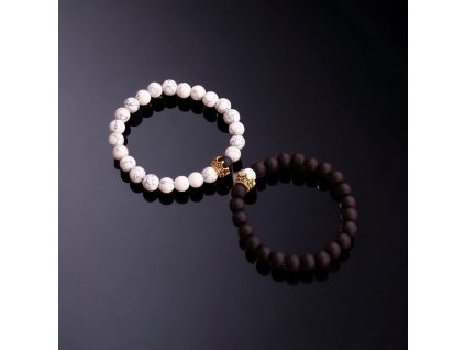 minerální párový náramek černo bílý s korunkou