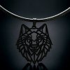 náhrdelník černý vlk černý nerez