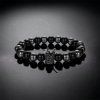 černý náramek kombinace onyx a hematit s černou korunkou se zirkony černé pozadí