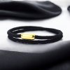 náramek minimalistický černý milánský provaz s nerzovým ZLATÝM zapínáním