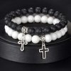 párový náramek s křížem láva a bílý onyx