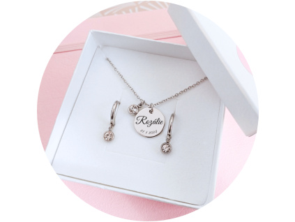 SADA | Řetízek a náušnice s KRYSTALY - přívěsek 16 mm