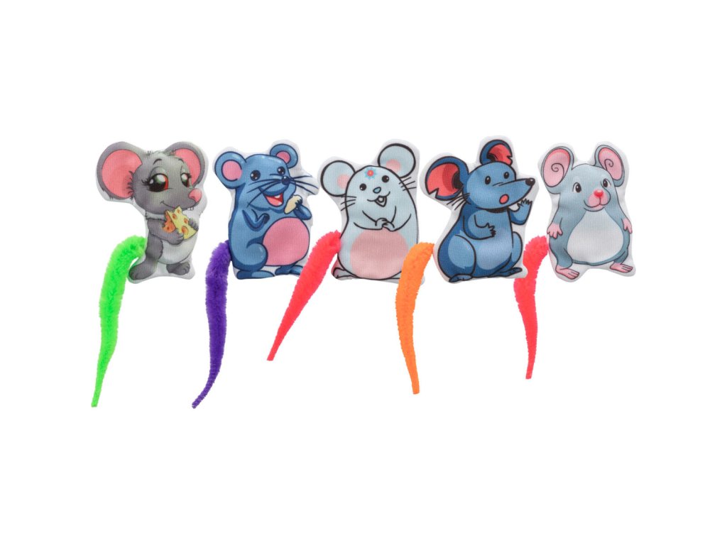 Emotionale Maus mit Katzenminze, farbiger Schwanz, 7,5 cm, Stoff, 5 Typen