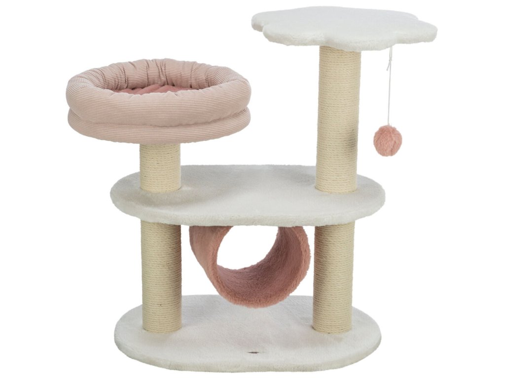 ISABELLA Kratzbaum, 70 cm, ovale Basis, 2 Etagen, Tunnel, Bett, weiß/antikrosa