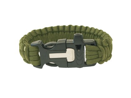 HIGHLANDER Paracord  Náramek - trojzubec, píšťalka, křesadlo  olivový