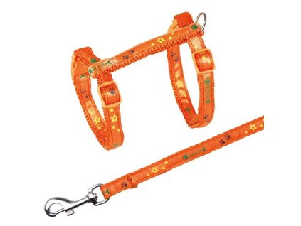 Postroj s vodítkem na kočku pošitý stužkou 22-36cm/10mm 1,2m