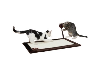 Škrábací rohož s míčkem, 70 x 45 cm, na zem/stěnu, sisal/plyš, přírodní/tmavě hnědá