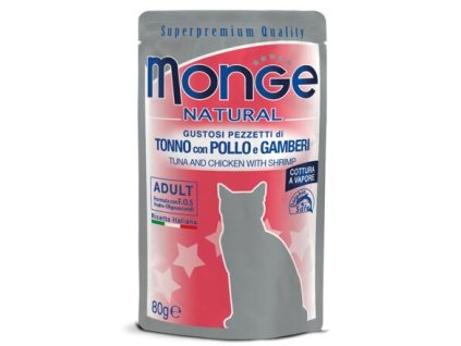 MONGE NATURAL pocket tuna and chicken in jelly with shrimp for cats 80g