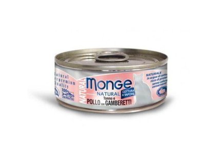 MONGE NATURAL tuňák s kousky kuřete a krevetami pro kočky 80 g