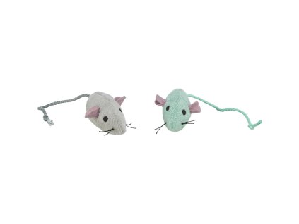 Plush mouse with bell, 5 cm (2 pcs), white/grey
