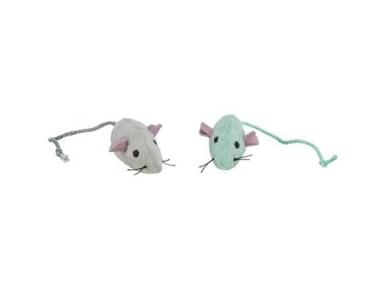 Plush mouse with bell, 5 cm (2 pcs), white/grey