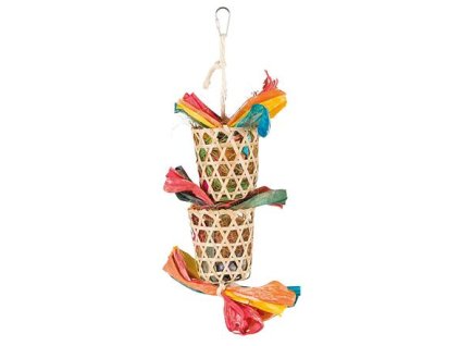Hanging basket toy with nesting material for birds 35cm