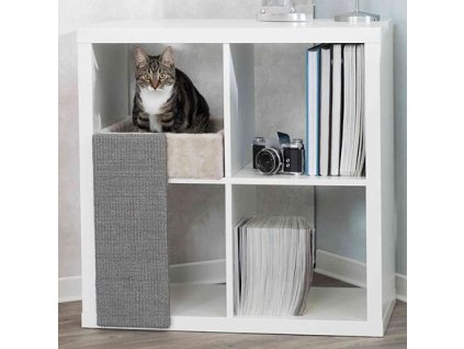 Square bed with scratching board, dark gray, placed in a shelf