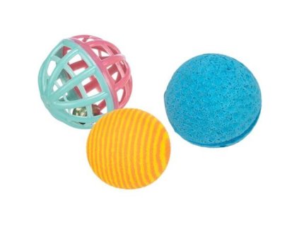 Set mit 3 Bällen, Kunststoff mit Glocke und Schaumstoff 3,5-4 cm