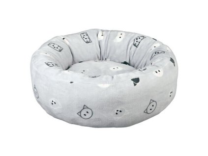 Kulatý pelíšek MIMI 50 cm, motiv kočičí hlavy, světle šedá