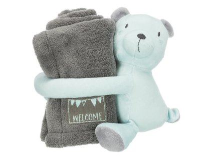 JUNIOR set - deka 75 x 50 cm + plyšový medvedík, šedá / mätová