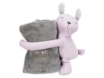 JUNIOR-Set - Decke 75 x 50 cm + Teddybär, grau/hellviolett