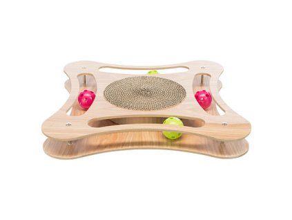 Scratching post in a wooden frame, with toys, 35 x 4 x 35 cm