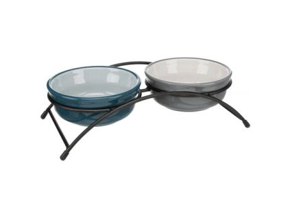 Set Keramikschalen im Metallständer, 2 × 0,25 l/ø 13 cm, Petrol/Grau