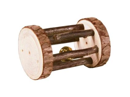 Con lăn gỗ có chuông cho chuột lang và thỏ, gỗ có vỏ, ø 5 × 7 cm