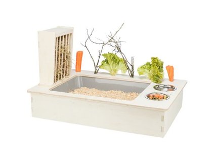 Trạm cho ăn - quầy bar + bát, máng ăn - 70 x 41 x 47 cm, gỗ/thép không gỉ/nhựa