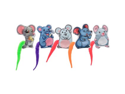 Myška emotívna s catnipom, farebný chvostík, 7.5 cm, látka, 5 druhov