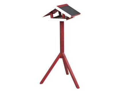 NATURA Outdoor-Futterstation mit Baldachin, auf Stativ 1,15 m, 65 x 46 cm, Kiefernholz, rot/weiß