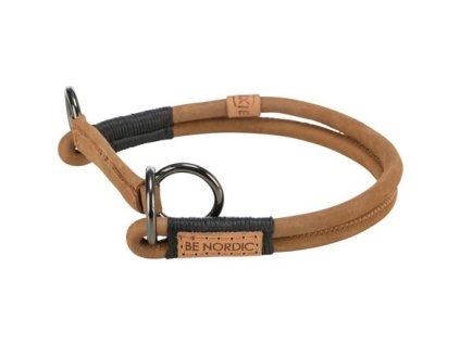 BE NORDIC kulatý polostahovací kožený obojek, hnědá (Provedení XS-S: 30 cm / ∅ 5 mm)