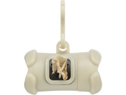 Plastic container for poop bags, BONE shape, including 1 roll of 15 pcs