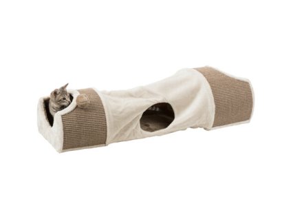 Plush scratching tunnel for cats 110x30x38 cm - gray/brown