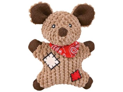 Jute mouse with scarf and patches, with sound 19 cm