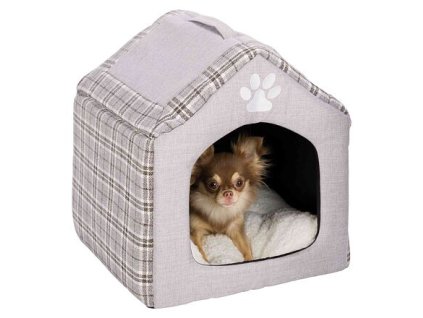 Boudička SILAS s polštářem,  40 x 45 x 40 cm, tkaná látka/polyester, šedá/krémová