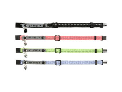 Katzenhalsband aus Nylon, mit Adresse, reflektierend, verschiedene Farben