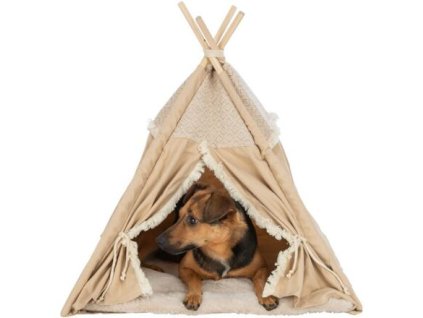 Teepee BOHO s vankúšom, 55 x 65 x 55 cm, bavlna, béžová
