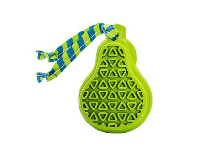 Dentálna hračka hruška prírodná guma pre šteňatá s látkovým strapcom 9 cm HipHop
