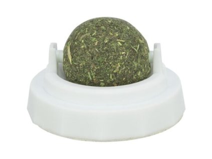 Guľôčka Catnipu v samolepiacom držiaku, 5 cm, biela/zelená