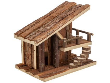 JULE Häuschen mit Terrasse, für Mäuse, 25 x 21 x 18 cm, Naturholz mit Rinde