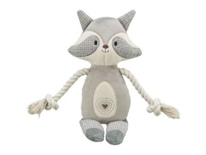 Raccoon with rope, toy with sound, 33 cm, plush/fabric/rope