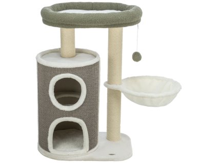 DANTE Kratzbaum, 86 cm, zylindrischer Kokon, 2 Betten, Kugel, weiß/khaki/grau