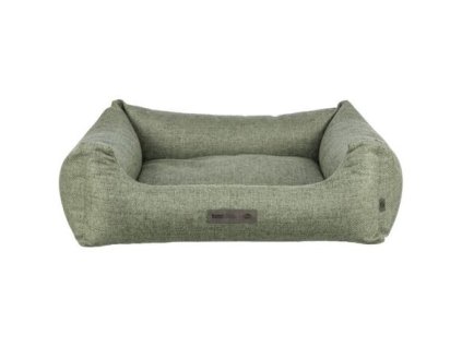 Bed MATTEO, rectangular with pillow edge, fabric, olive green