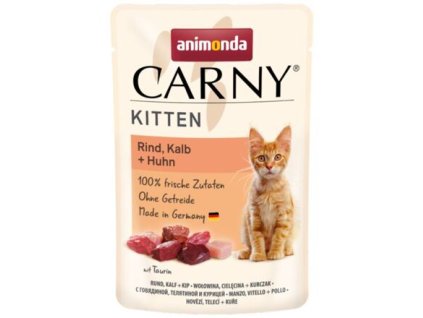Carny Kitten 85 g thịt bò, thịt bê+gà, túi cho mèo con