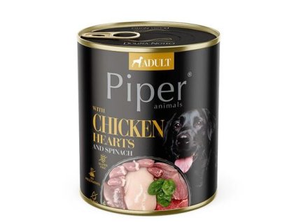 NEW PIPER s kuřecími srdíčky a špenátem, konzerva pro psy 800 g