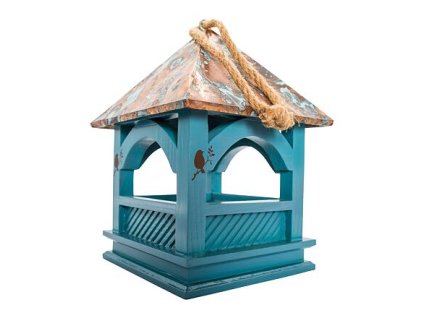 Vọng lâu PetBuddy màu ngọc lam, máng cho chim ăn, 20 x 20 x 30 cm, gỗ tuyết tùng